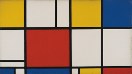 Abstract composition with red yellow blue and white rectangles divided by black lines in a grid pattern