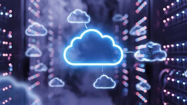 Cloud computing icon digital network data storage server room information technology concept - Powered by Adobe