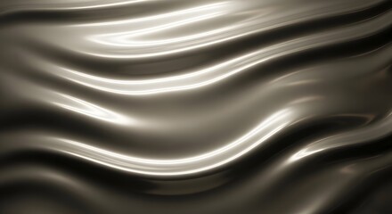 Close up of wavy silver fabric with light reflecting off of the curves and folds of the material
