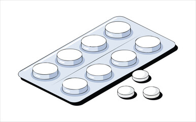 Isometric blister pack with pharmaceutical pills and medications isolated vector illustration on white background