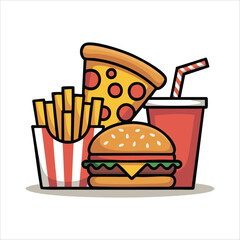 fast food set with burger fries and drink isolated vector illustration on white background