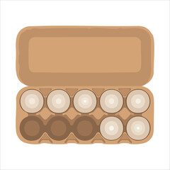 egg carton top view with chicken eggs in cardboard packaging isolated vector illustration on white background