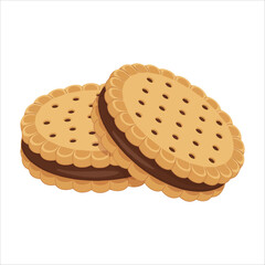 Cartoon homemade whoopie pie cookies with chocolate cream filling isolated vector illustration on white background