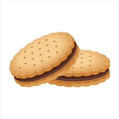 Cartoon homemade whoopie pie cookies with chocolate cream filling isolated vector illustration on white background