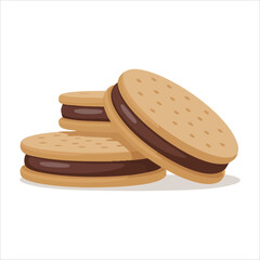 Cartoon homemade whoopie pie cookies with chocolate cream filling isolated vector illustration on white background