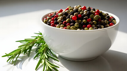 black red and green pepper mix isolated on white background