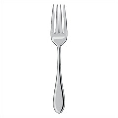 Polished silver dining fork for formal table setting isolated vector illustration on white background