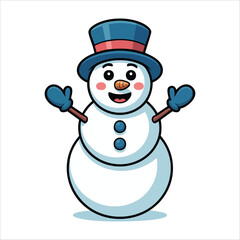Friendly snowman with carrot nose and coal eyes isolated vector illustration on white background