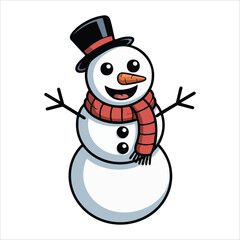 Friendly snowman with carrot nose and coal eyes isolated vector illustration on white background