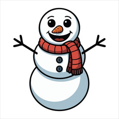 Friendly snowman with carrot nose and coal eyes isolated vector illustration on white background