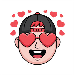 Adolescent young man experiencing deep romantic love emotions isolated vector illustration on white background