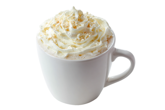 Freshly brewed white chocolate mocha isolated on transparent background