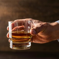 Hand Holding Glass of Whiskey - Luxury and Celebration Concept