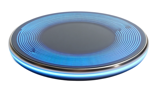 Slim wireless charging pad for smartphones and accessories isolated on transparent background