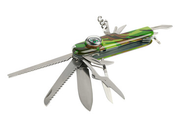 Swiss Army Knife with Compass Isolated on Transparent Background