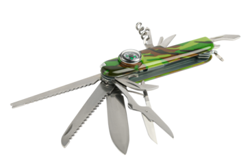 Swiss Army Knife with Compass Isolated on Transparent Background
