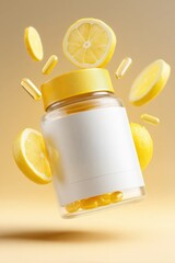 Vitamin Supplement Bottle with Lemon Slices and Capsules
