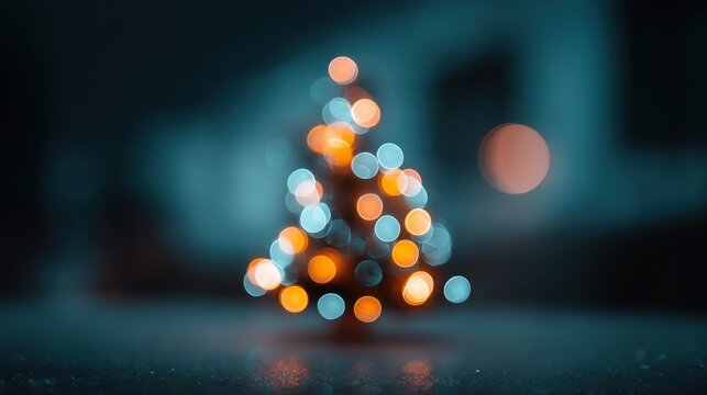 Defocused Christmas tree with warm and cool festive lights