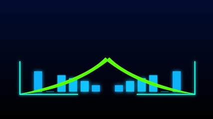 Abstract neon graph with blue bars and a green line on a dark background. - Powered by Adobe