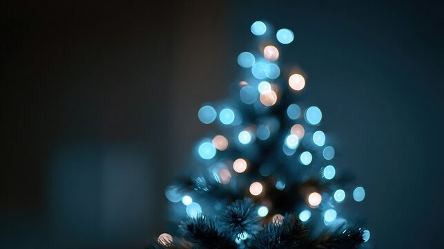 Abstract christmas tree with glowing blue and orange bokeh lights