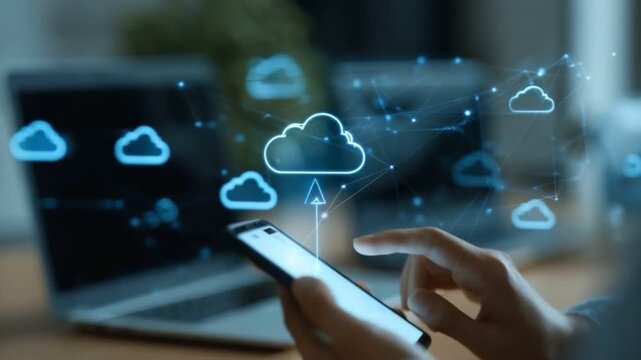 A person using a smartphone to access cloud computing features, showcasing the integration of technology in daily life