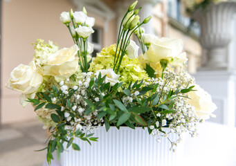 White Wedding Floral Arrangement Close Up in Latvia