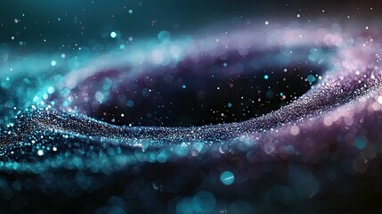 An abstract image of a swirling galaxy formation with bokeh effect and glowing particles, creating a sense of depth and wonder.