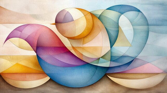 A colorful watercolor painting of an abstract bird in flight, composed of geometric shapes and gradients. The artwork evokes a sense of movement and tranquility