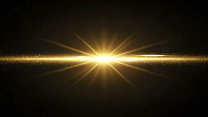 Radiant Horizontal Gold Light Ray on Black Background with Glow Effect © WANted