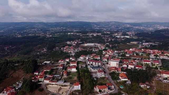 Aerial view of rio de moinhos village in rural portugal