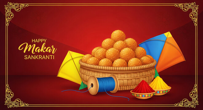 Delicious sweet and colorful kite for Indian festival, Makar Sankranti