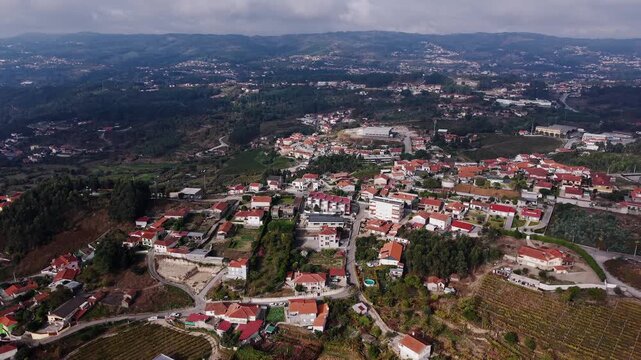 Aerial view of rio de moinhos village in northern portugal