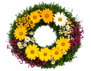 Various types of flowers grass bushes shrub and small plants isolated