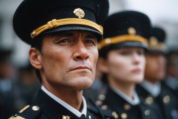 Military officers in uniform at a formal ceremony.