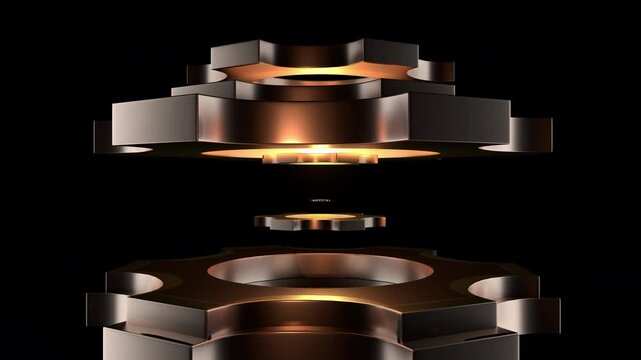 Floating Bronze Mechanism &ndash; Futuristic Gear Assembly Animation