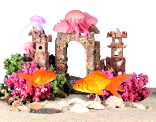 Firefly_Trio of Elegant Lotus Flowers in Various Stages of Bloom - Firefly_Vibrant goldfish swimming in a whimsical underwater castle scene (2)