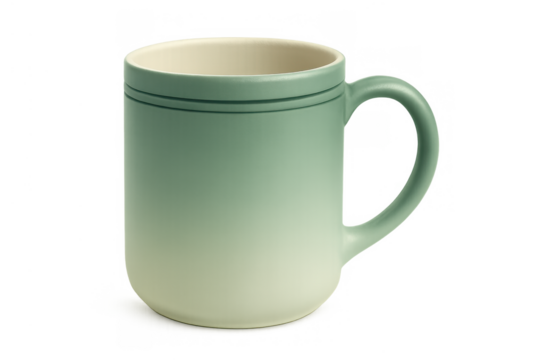Ceramic mug with green to cream gradient color, simple stoneware drinkware for coffee or tea, transparent background - Powered by Adobe
