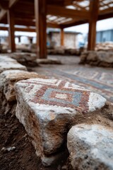 Ancient mosaic ruins with decorative tiles and stone texture.