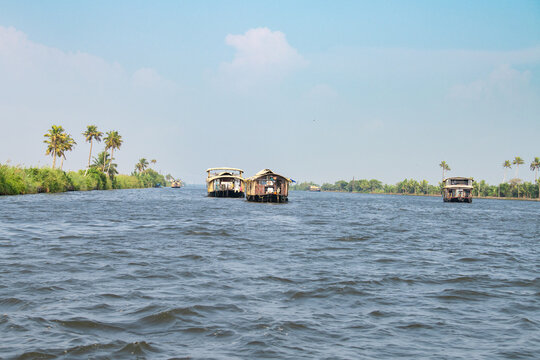 Alleppey backwaters in India, Alappuzha houseboats on waterway, small canal of Laccadive Sea, Tarshish land of Kerala, serene water body