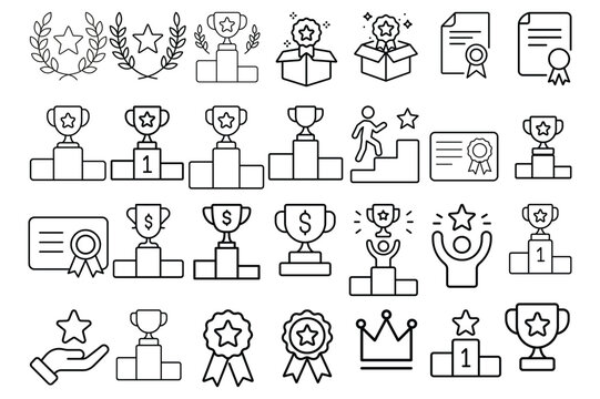 Award success achievement line icon set vector