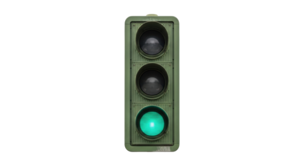 Green traffic light PNG isolated on transparent background, go signal for transportation and urban planning projects