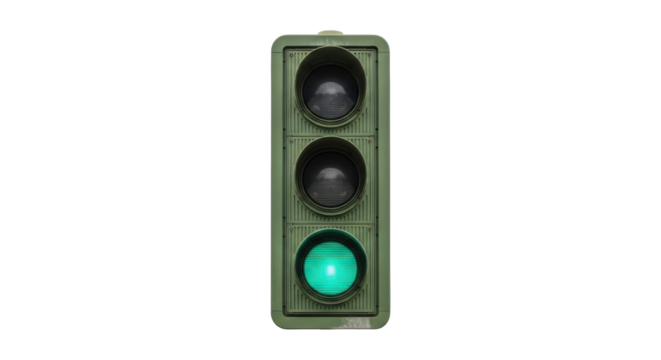 Green traffic light PNG isolated on transparent background, go signal for transportation and urban planning projects