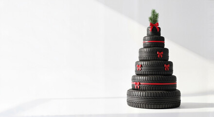 Christmas tree made of tires for automotive service advertising campaign  