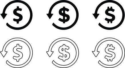 dollar sign black line icons set vector design logo set