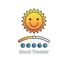 Mood Tracker Graphic with Emoticons, Slider, and Sun Icon for Emotional Monitoring