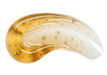 Golden honey gel smear isolated PNG on transparent background, cosmetic serum swatch with bubbles for skincare and beauty product
