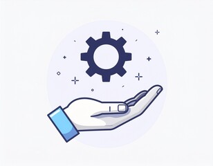Hand Holding Cogwheel: A graphic illustration of a hand cradling a cogwheel, symbolizing ideas of industry, mechanics, and processes.