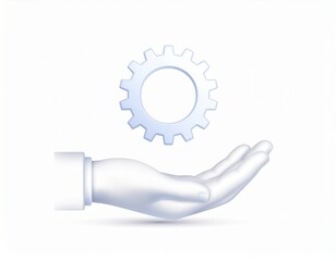 Technological Precision: A meticulously rendered hand gently cradles a gear, symbolizing the core of technological innovation and its influence.