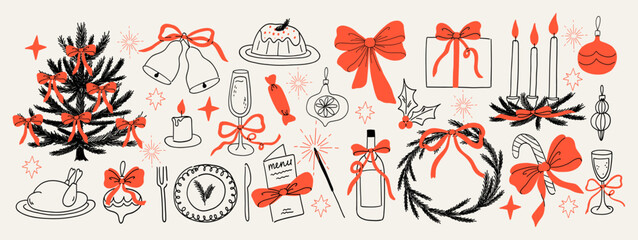 Hand draw whimsy doodle Christmas illustration.