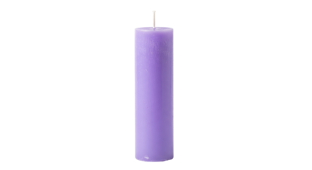 Lavender pillar candle isolated PNG on transparent background, decorative wax candle for home decor and aromatherapy use